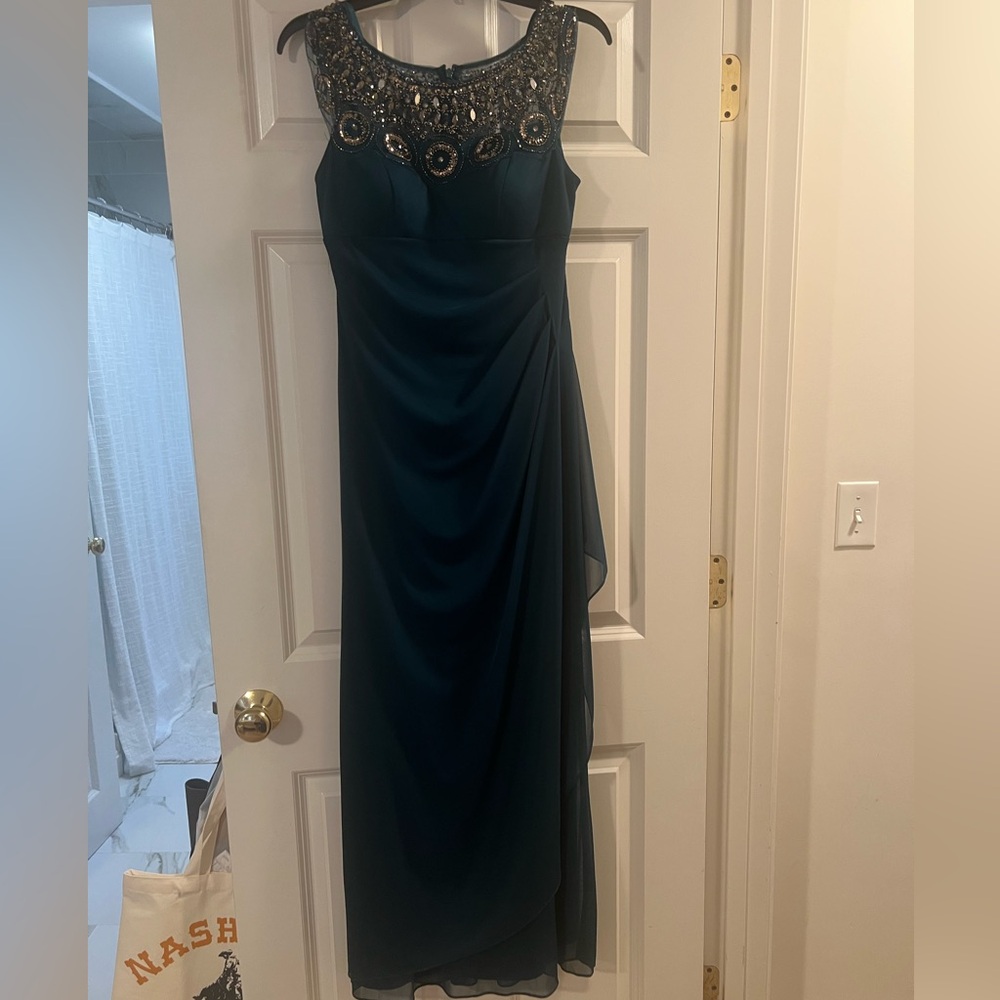 Xscape Teal Gown with Embellished Bodice